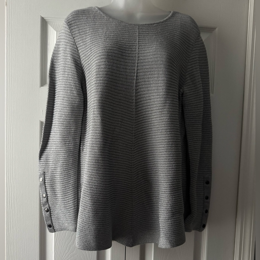 Alfani Grey & Silver Ribbed Sweater With Button Detail NWT